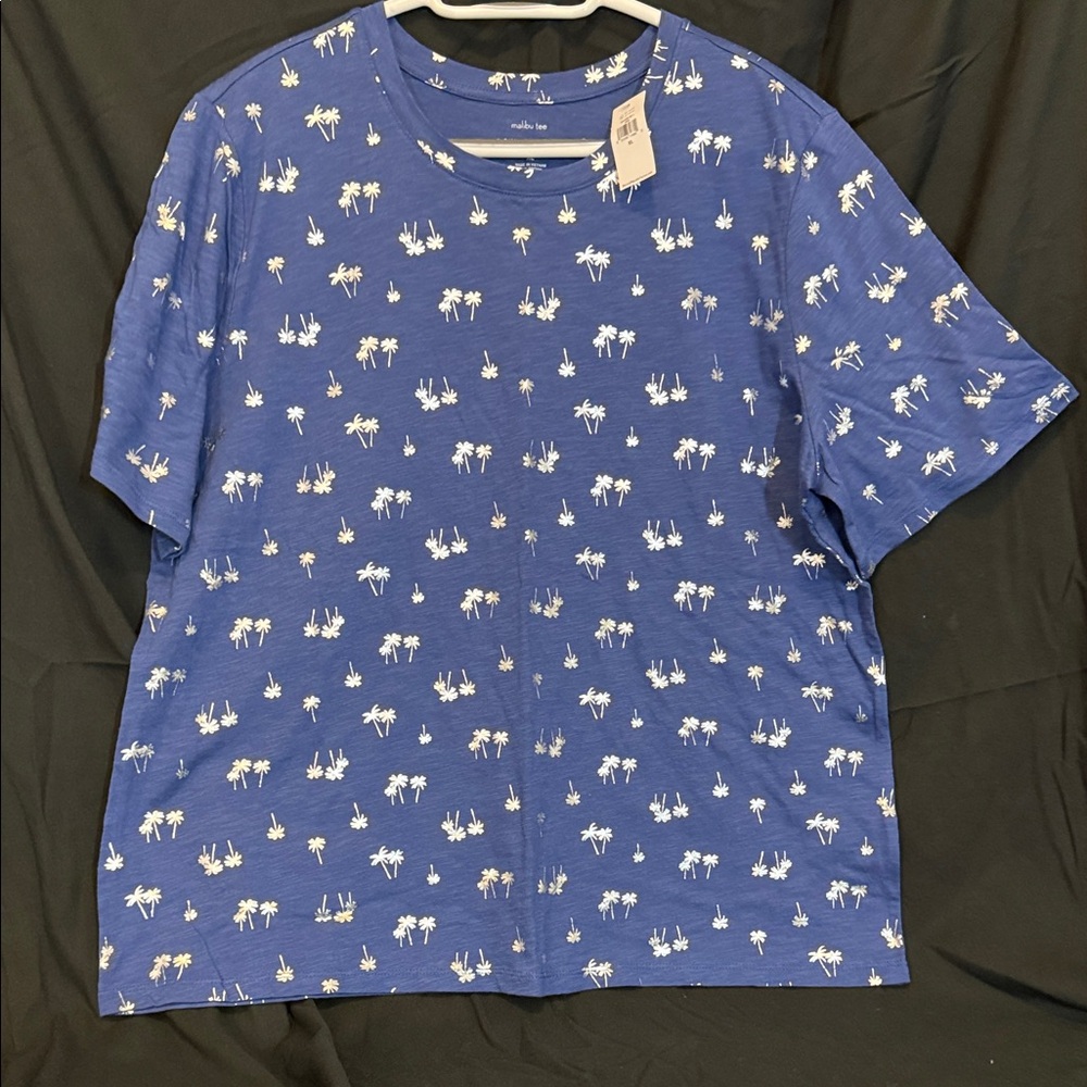 Banana Republic Factory Blue Palm Tree Short Sleeve Tee